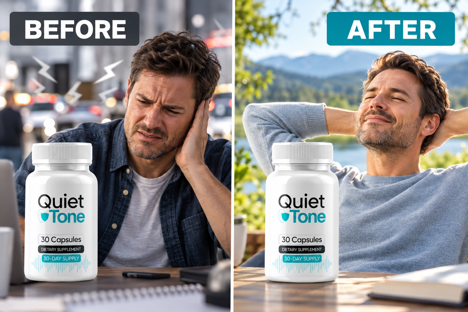 QuietTone Before and After Support